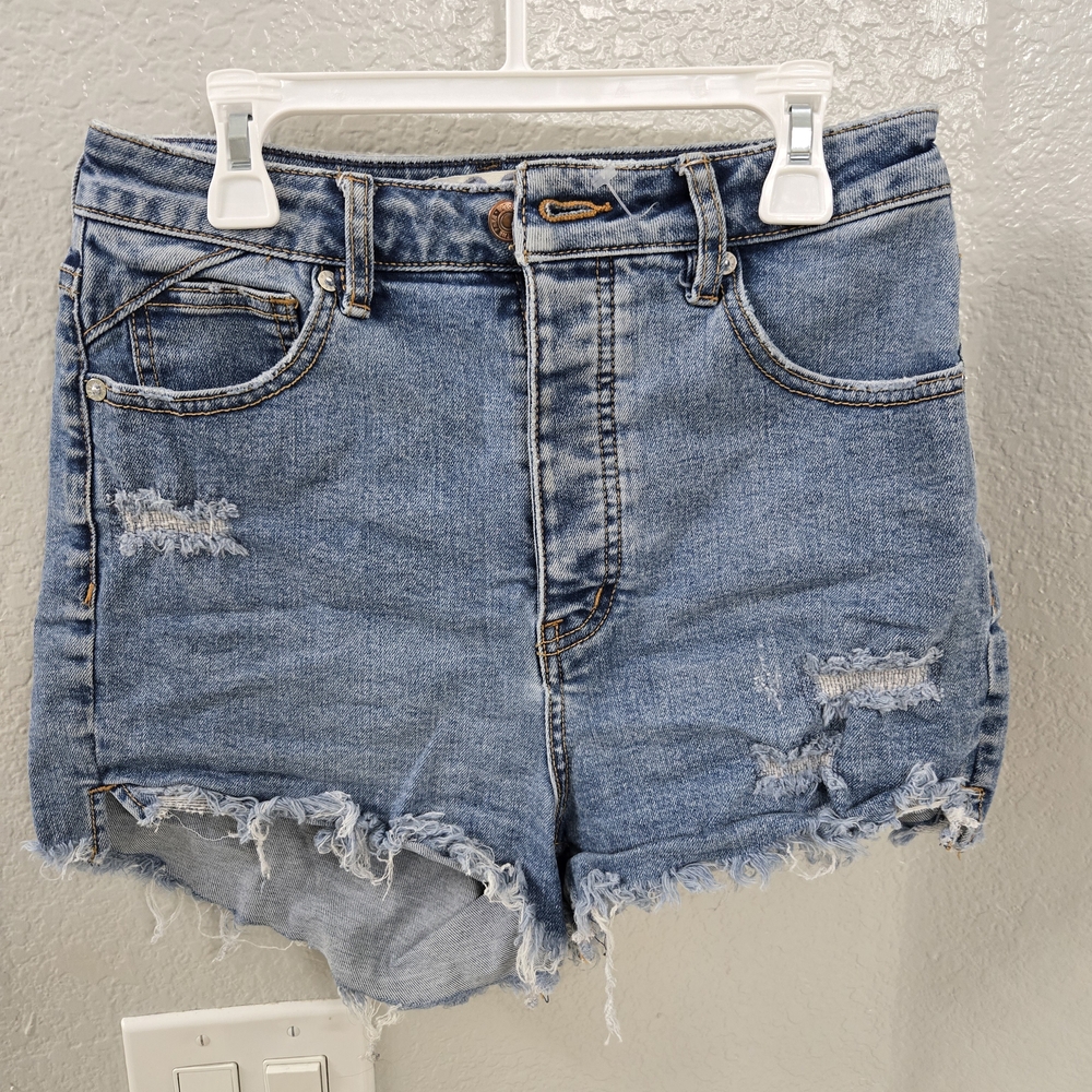 We The Free Blue Jean Shorts Distressed Raw Hem